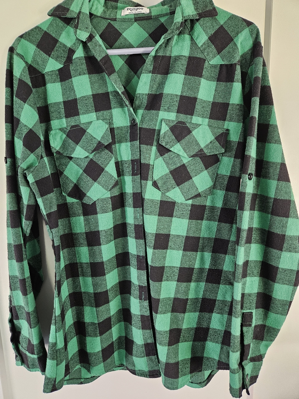 Amazon Zeagoo Green Black Buffalo Plaid Flannel Button Down Shirt